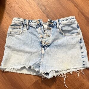 High Waisted 4 Button Light Blue Jean Shorts